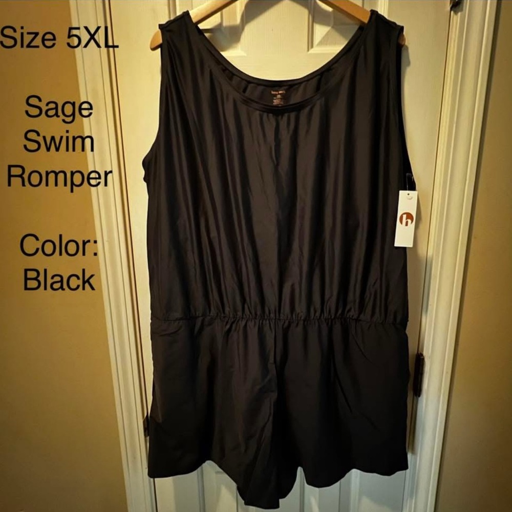 HONEY MARK Sage Swim Romper- Black-NWT